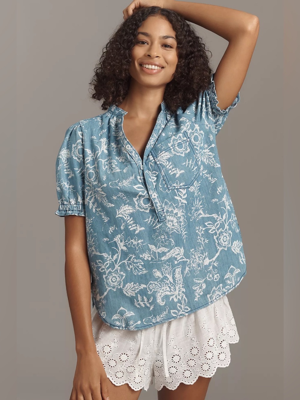 The Aly Puff-Sleeve Blouse by Pilcro: Embroidered Edition Women’s Sz S